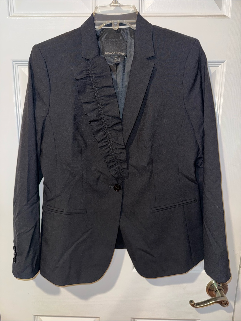 Banana Republic Black Petite Blazer with Subtle Ruffle Detail